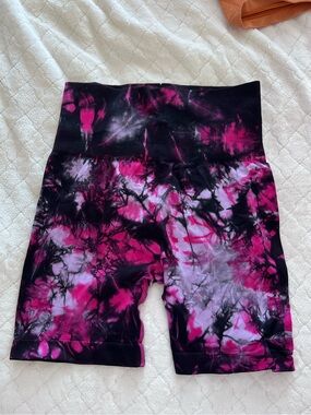 Tie-Dye Pink & Black High-Waist Bike Shorts